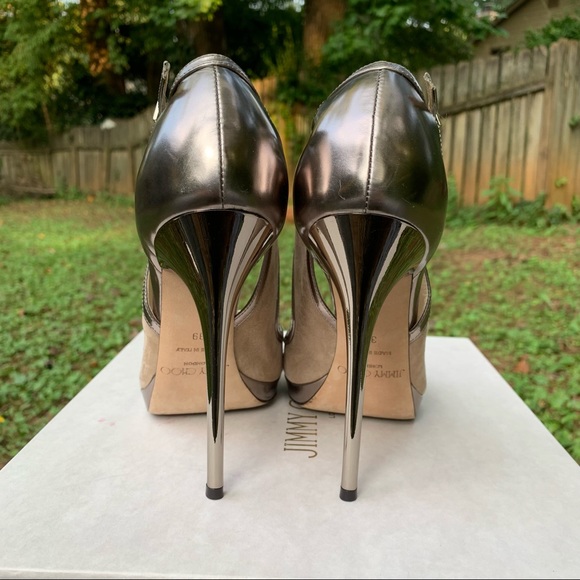 Jimmy Choo Leondra 120 SMT nude suede mirror leather pumps 39 - Picture 7 of 15